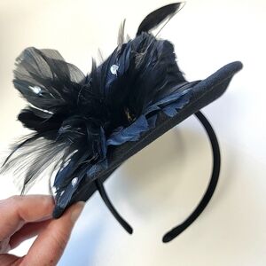 SCALA Collezione Black Mini Top Hat with Feathers Headband Fascinator Dress Up